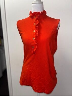 Sleeveless Ruffle Front Top in orange